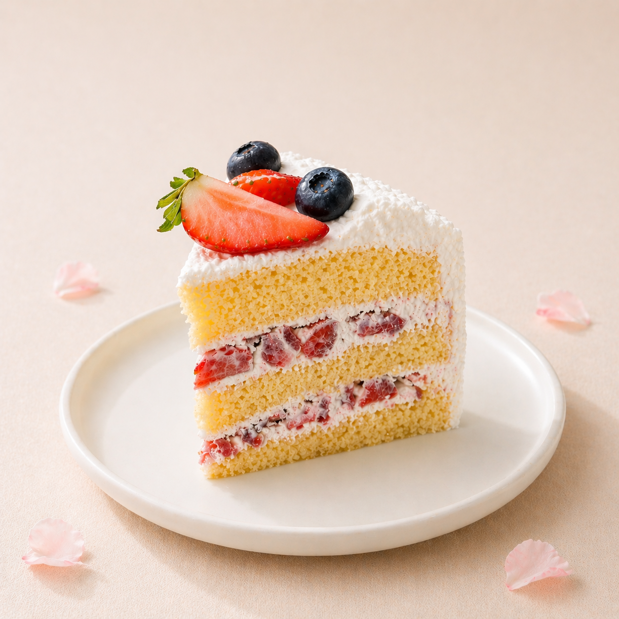 Slice of Strawberry Cake with fresh berries